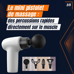 Mini pistolet de massage blanc avec ses 4 embouts
