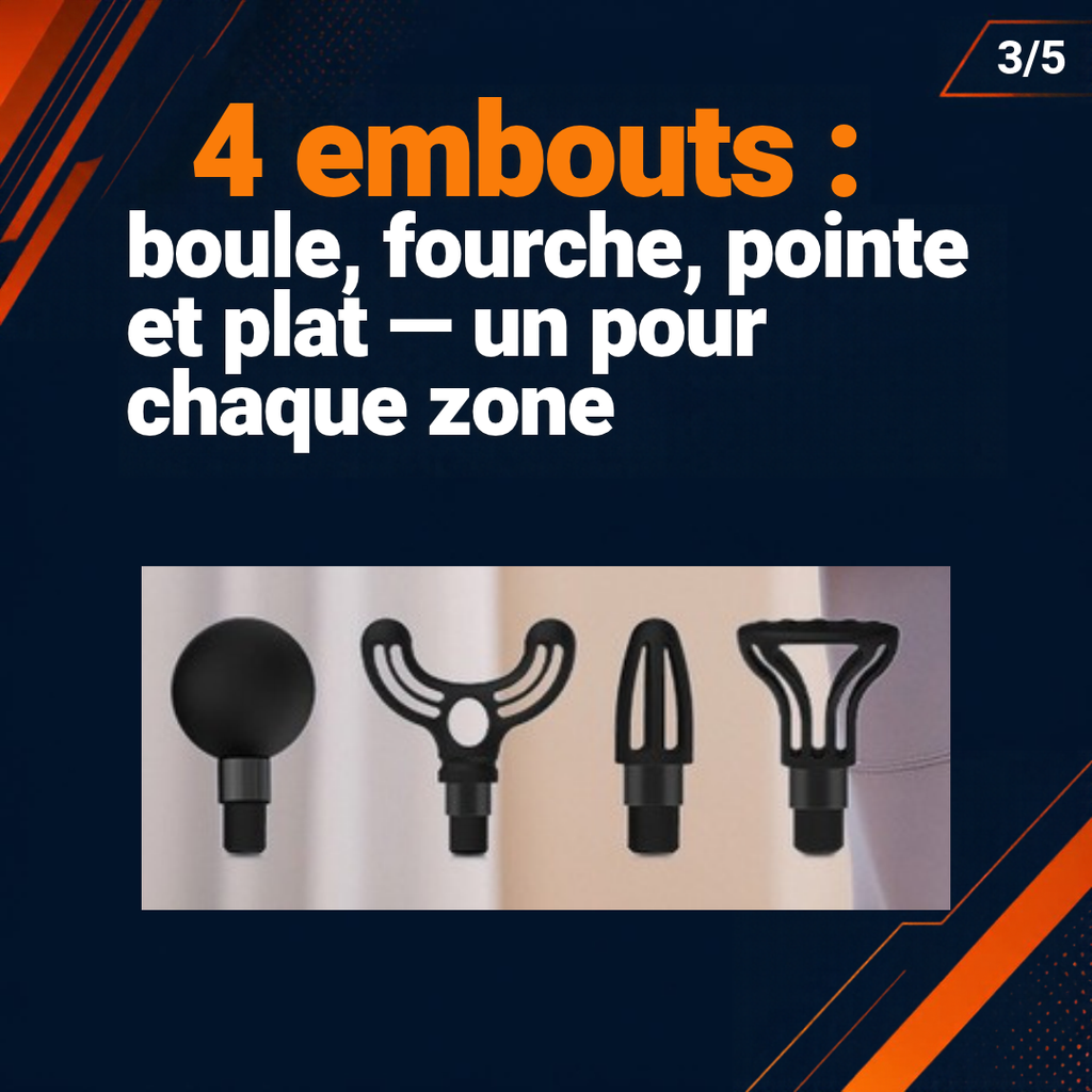 Les 4 embouts : boule, fourche, pointe et plat
